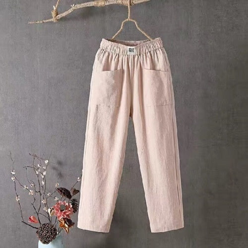 Ethnic-style Paisley Elastic Waist Loose Straight-leg Pants