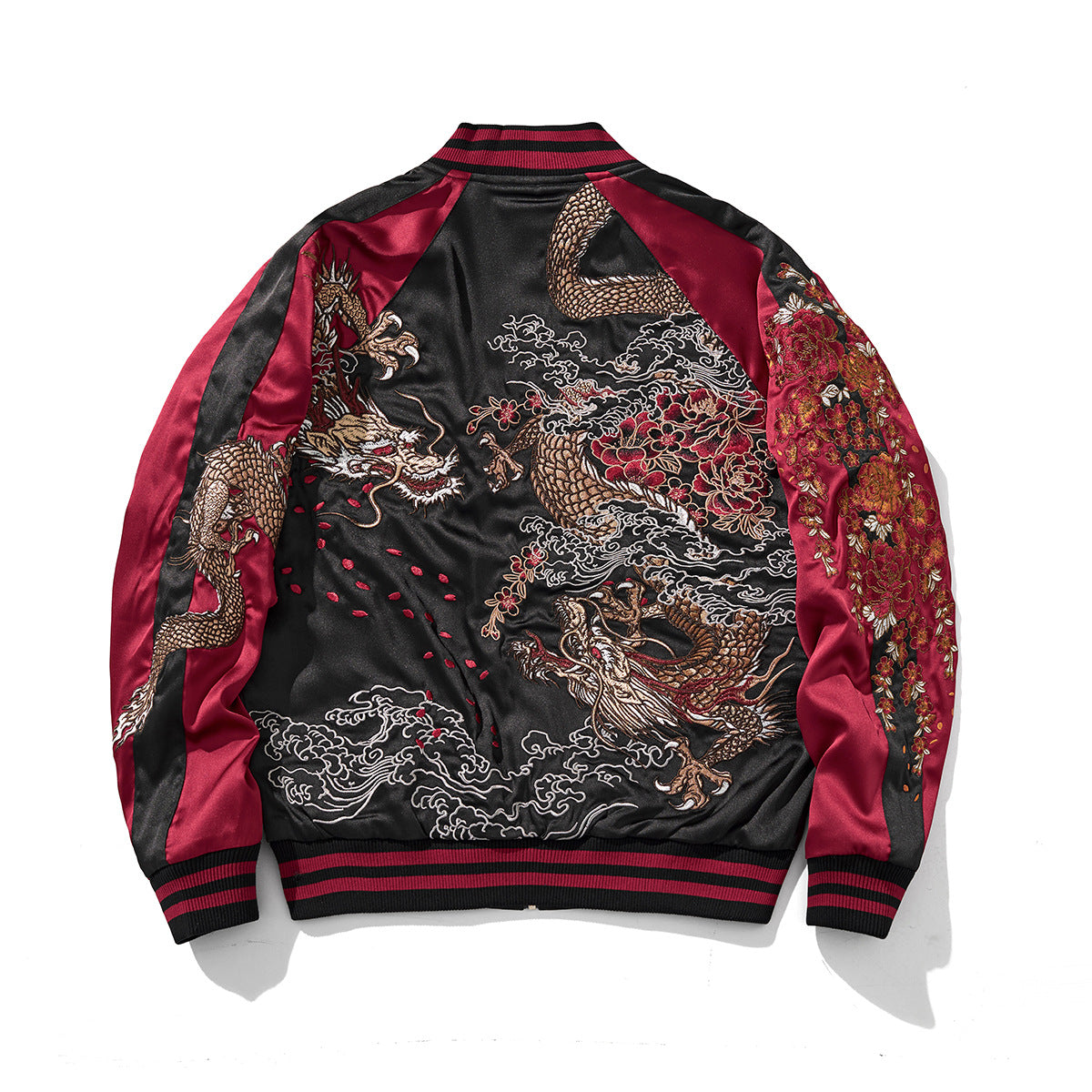 Mens Heavy Duty Embroidered Dragon Casual Baseball Style Jacket With A Dragon Theme