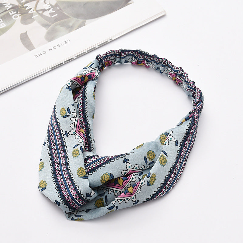 Fabric cross-knotted bow chiffon floral headband