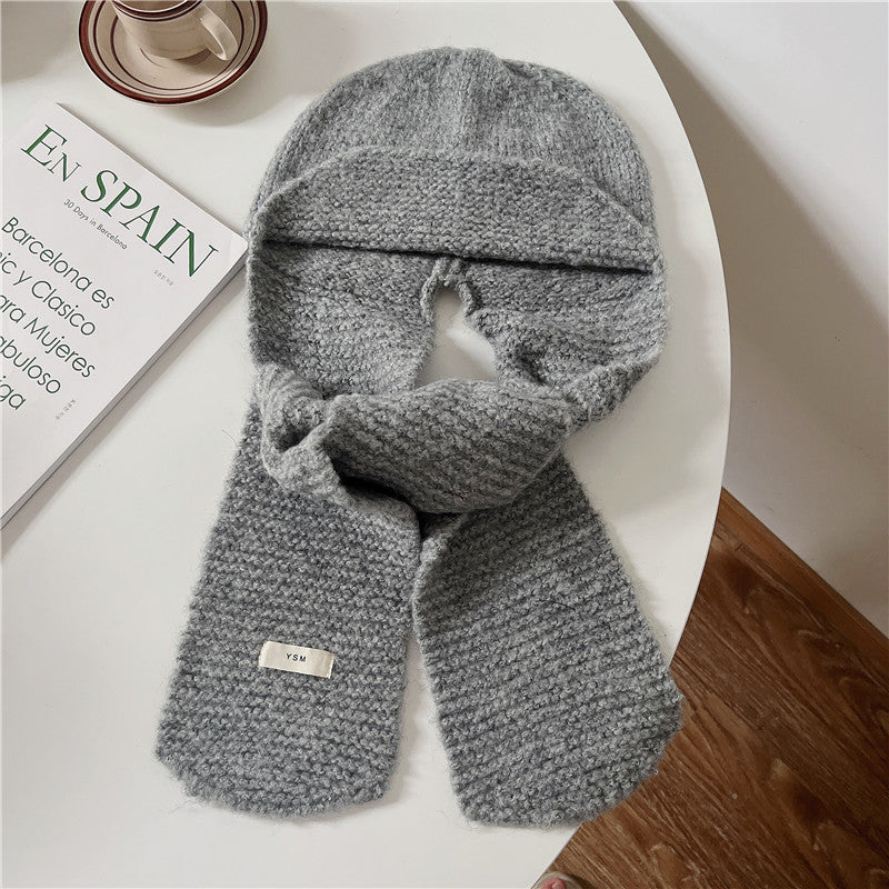 Women's Solid Color Knitted Wool Hat Scarf