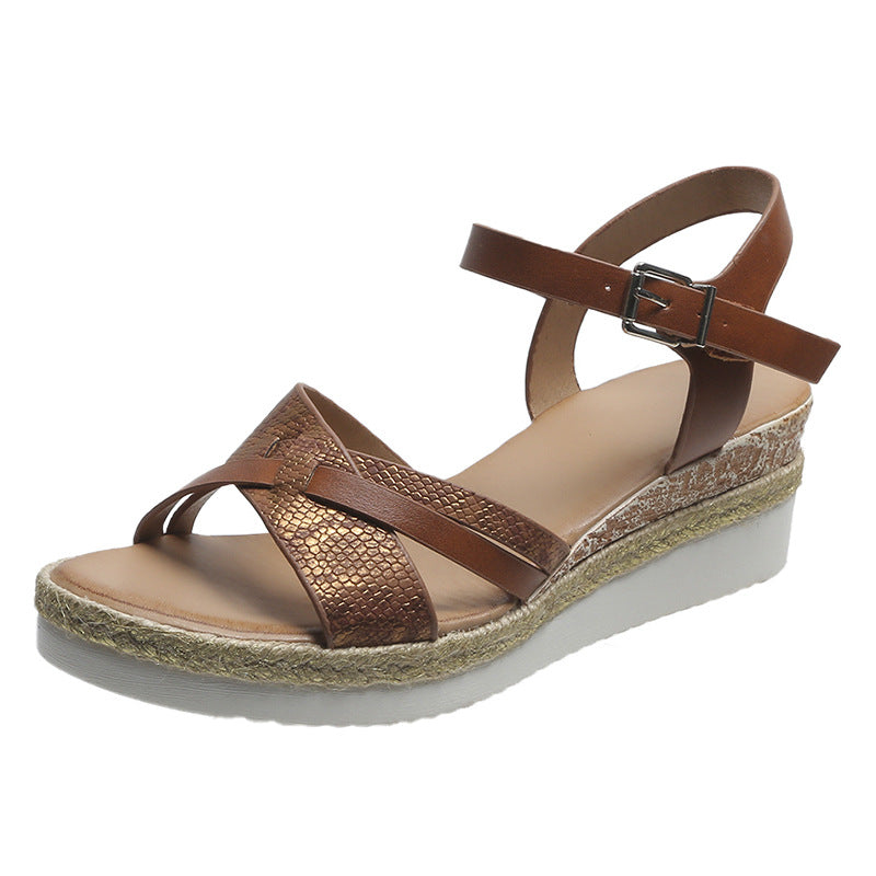 Women's Plus Size Buckle Wedge Platform High Heel Sandals
