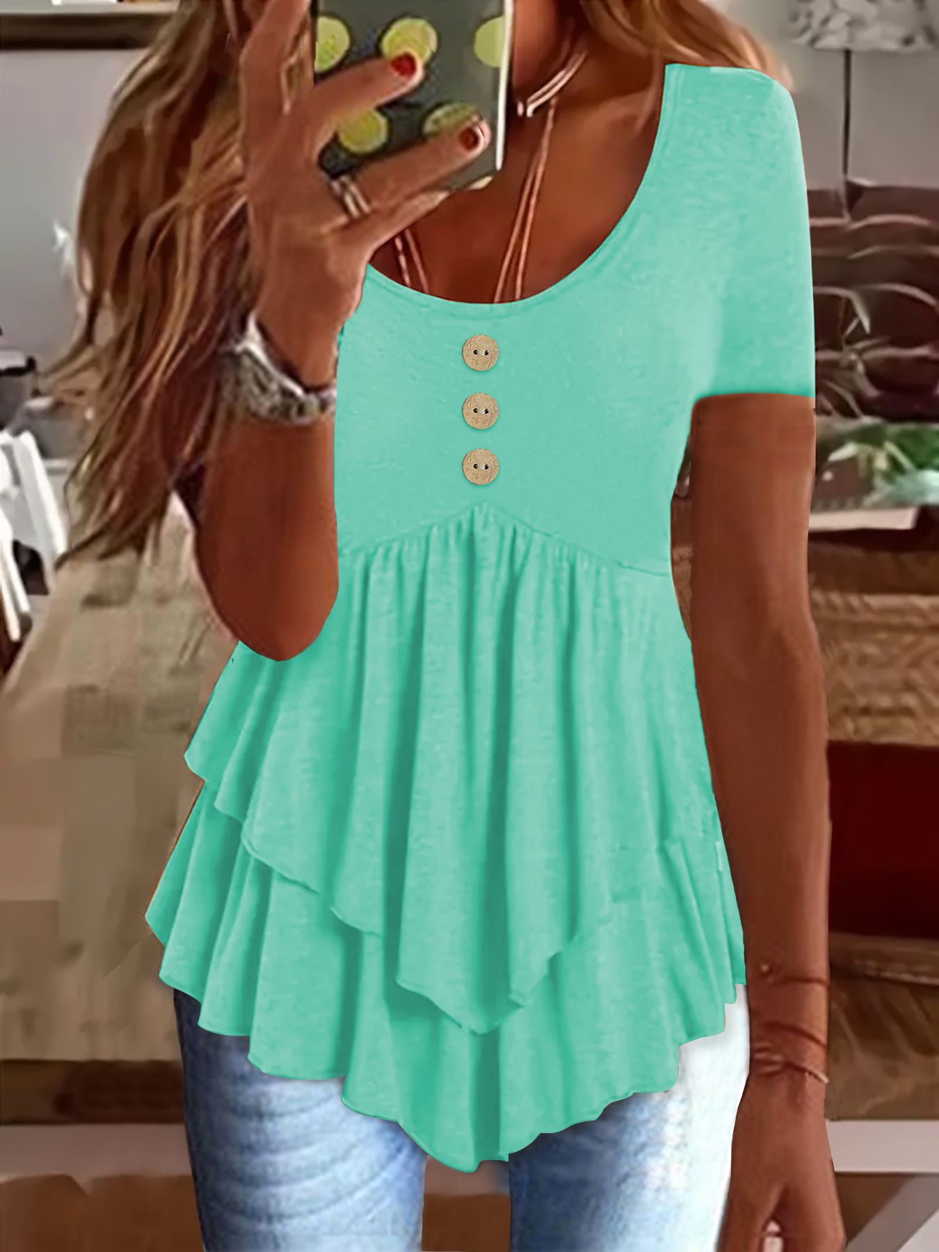 Fashion Three-button Casual Solid Color Short Sleeve