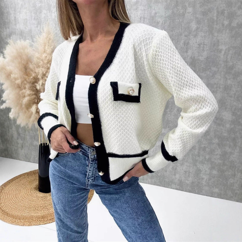 Ladies New Contrast Color Cardigan Coat