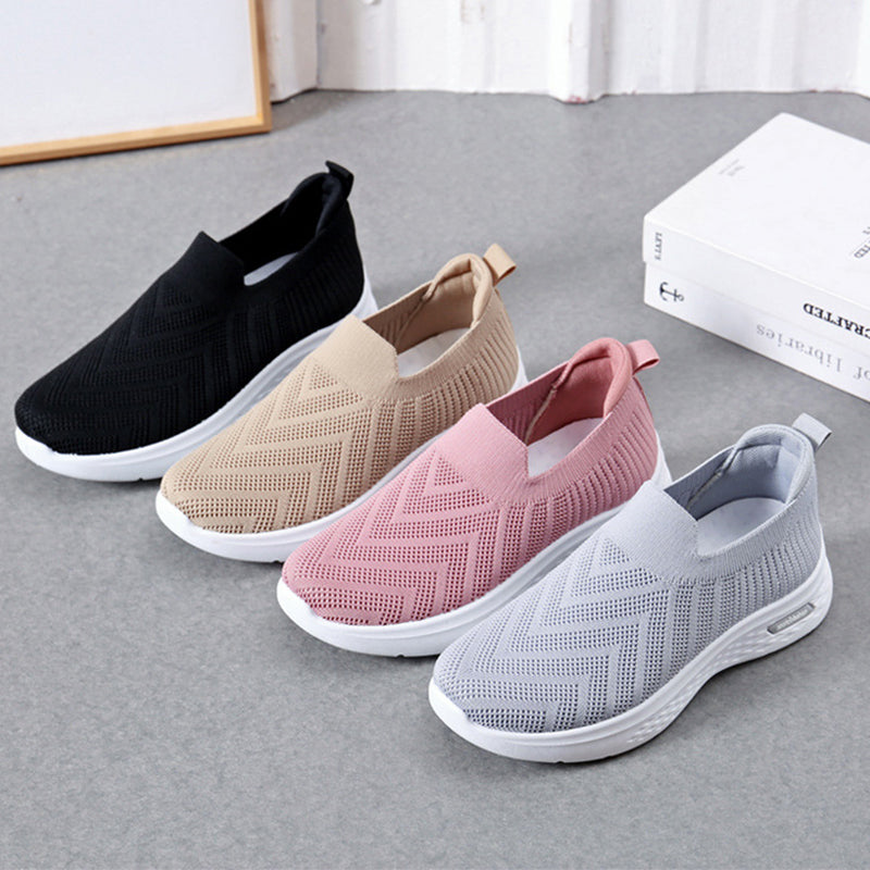 Afslappede mesh-sko strømpesko slip-on flade sko til kvinder sneakers afslappede bløde såler gåsko sportssko