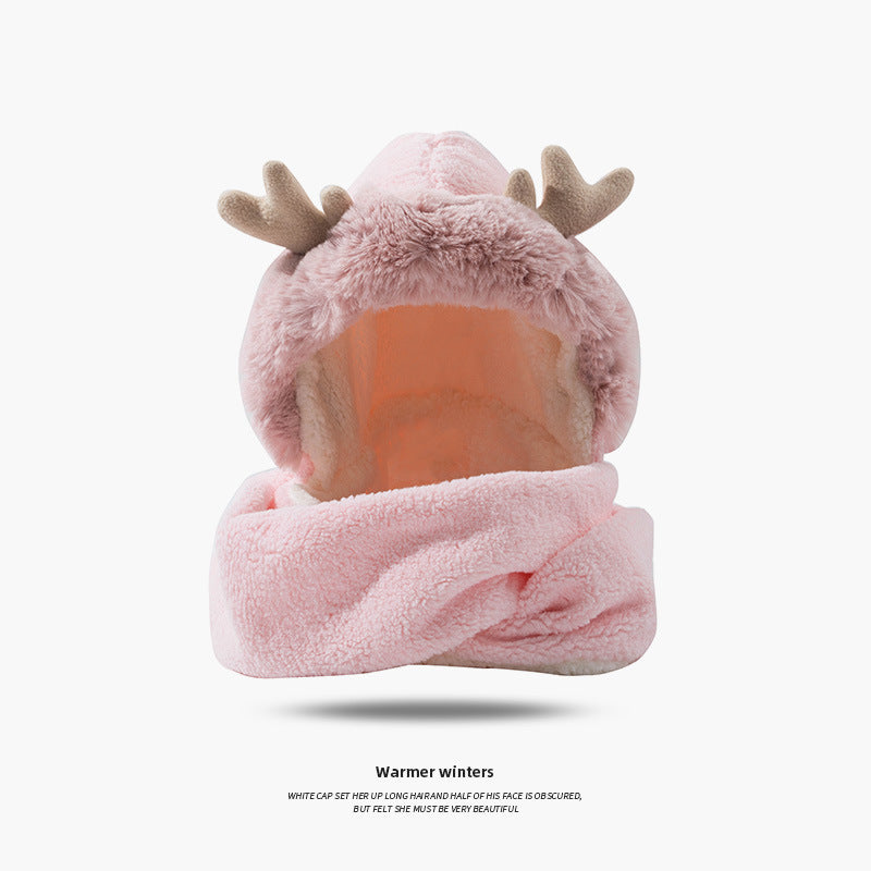 Christmas Elk Ear Hat Scarf Gloves Integrated Three-piece Set