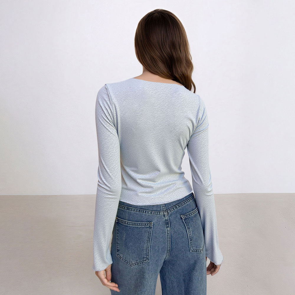 Women's Minimalist Mature Style T-shirt, Autumn And Winter Fashion Age-reducing Solid Color Long-sleeve Base Top
