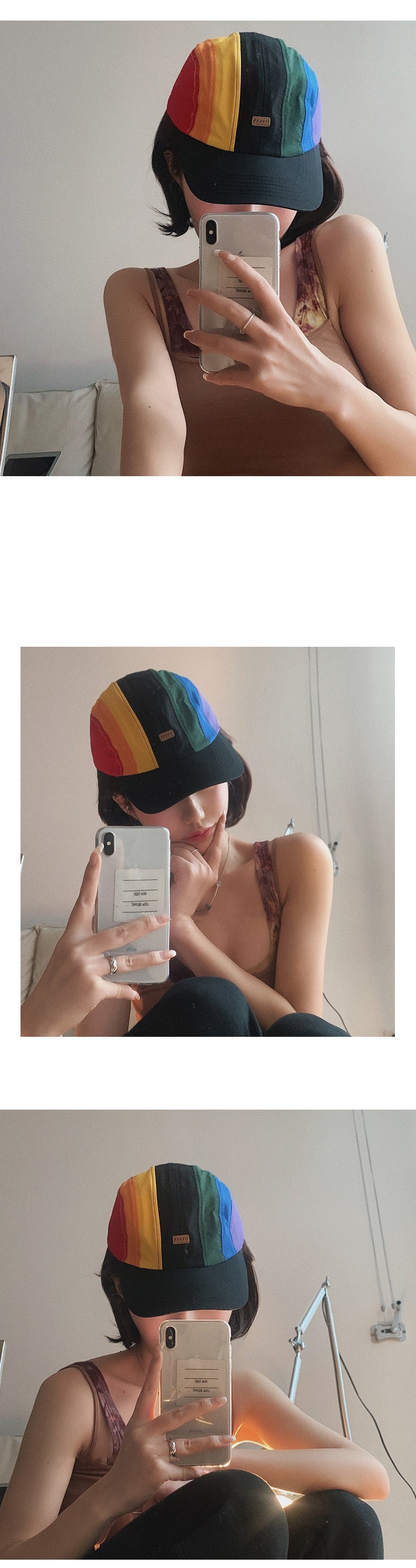 Korean Ins Rainbow Color-blocking Peaked Cap Sun-proof Quick-drying
