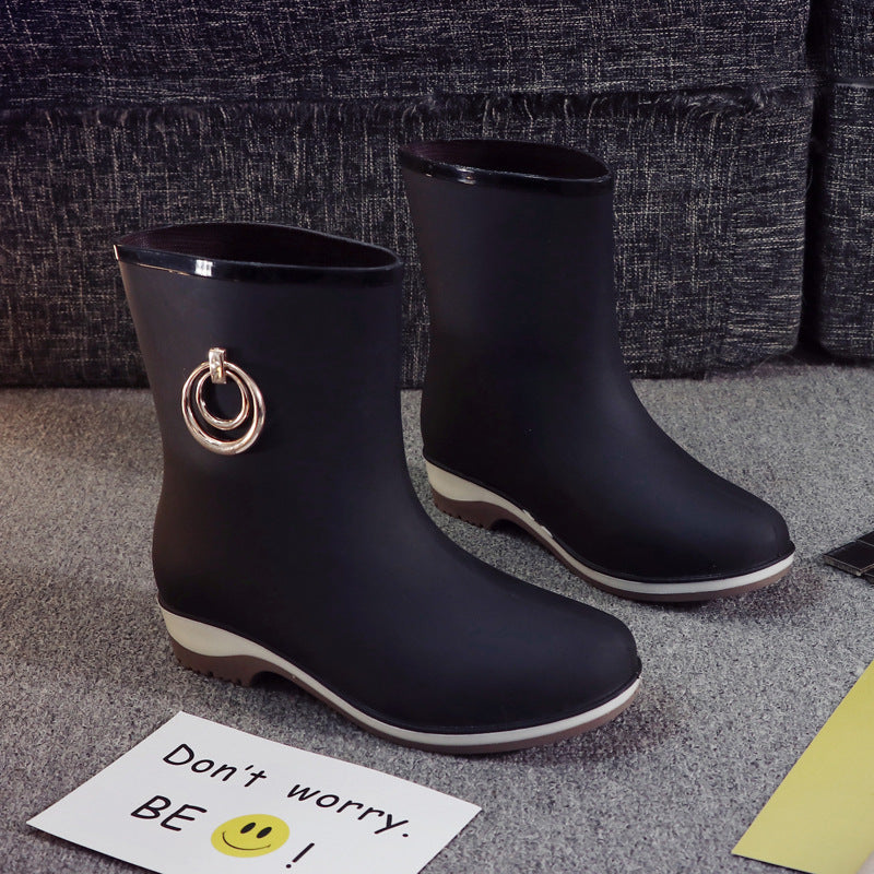 Plush Cotton Short Barrel Waterproof Rain Boots