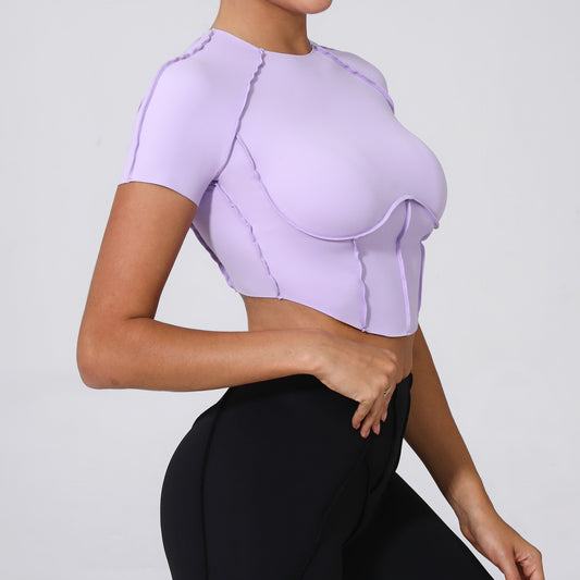 Autumn Sand Nude Feel Yoga Short Sleeve No Chest Pad Quick-drying Tight Three-dimensional