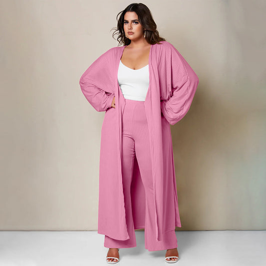 Long Coat And Loose Casual Trousers Fashion Set