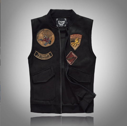 Koreansk-inspireret slim-fit trendy herrevasket sort patchwork vest