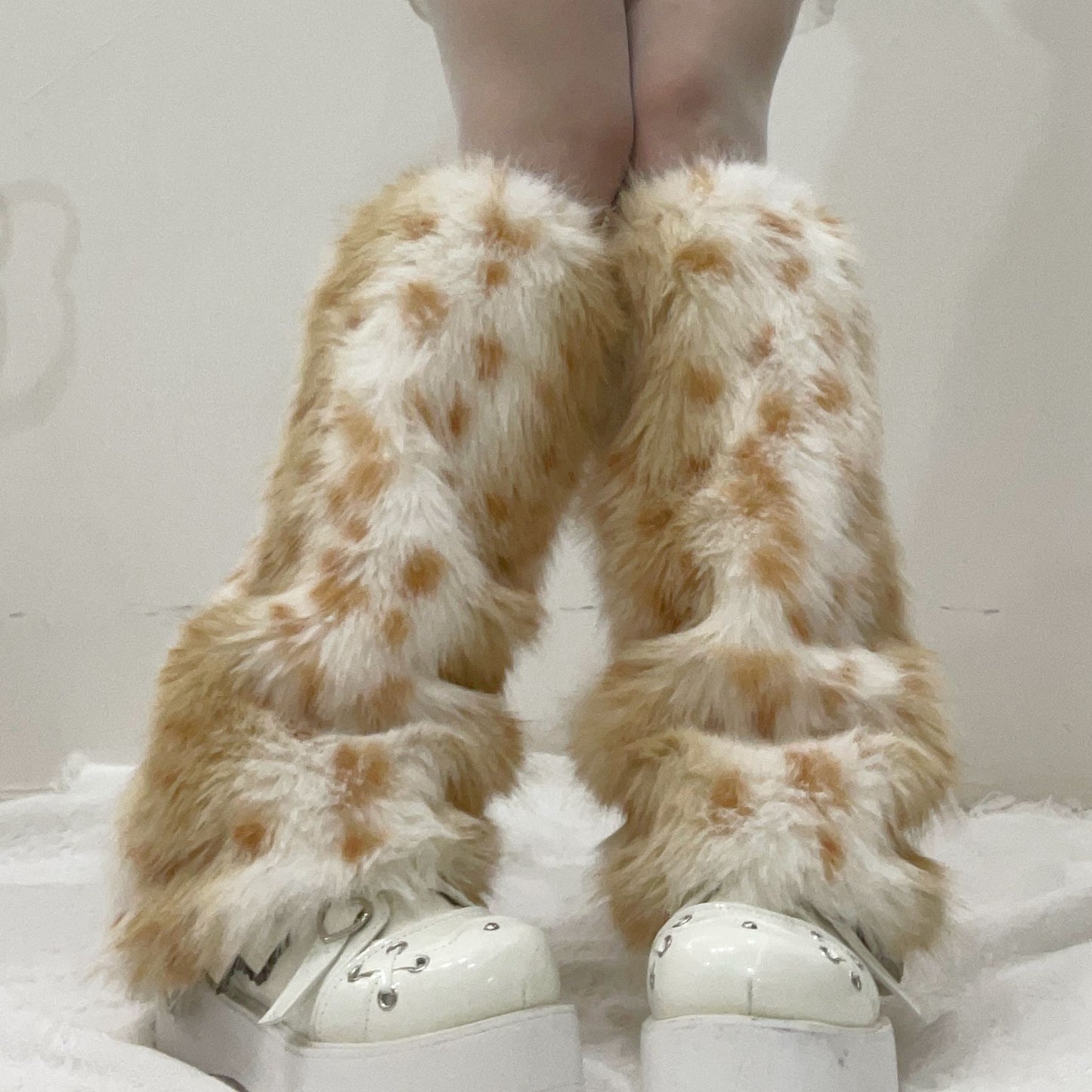 Leopard-print Faux Fur Leg Warmers With Furry Cuffs And Foot Coverings