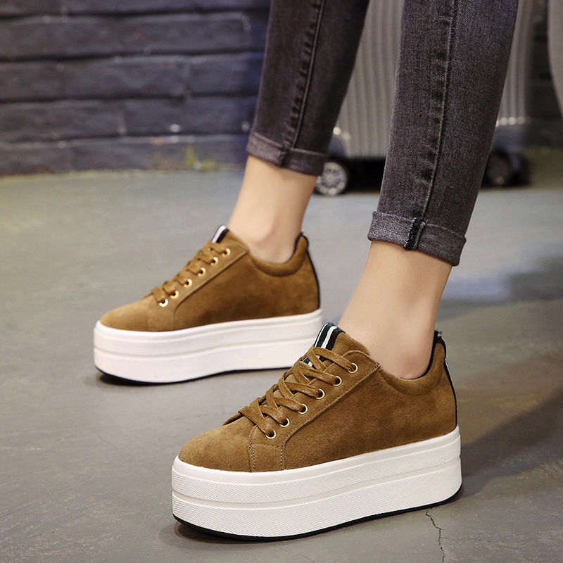 Muffin Women's Thick Sole New Frosted Lace-up Casual Shoes