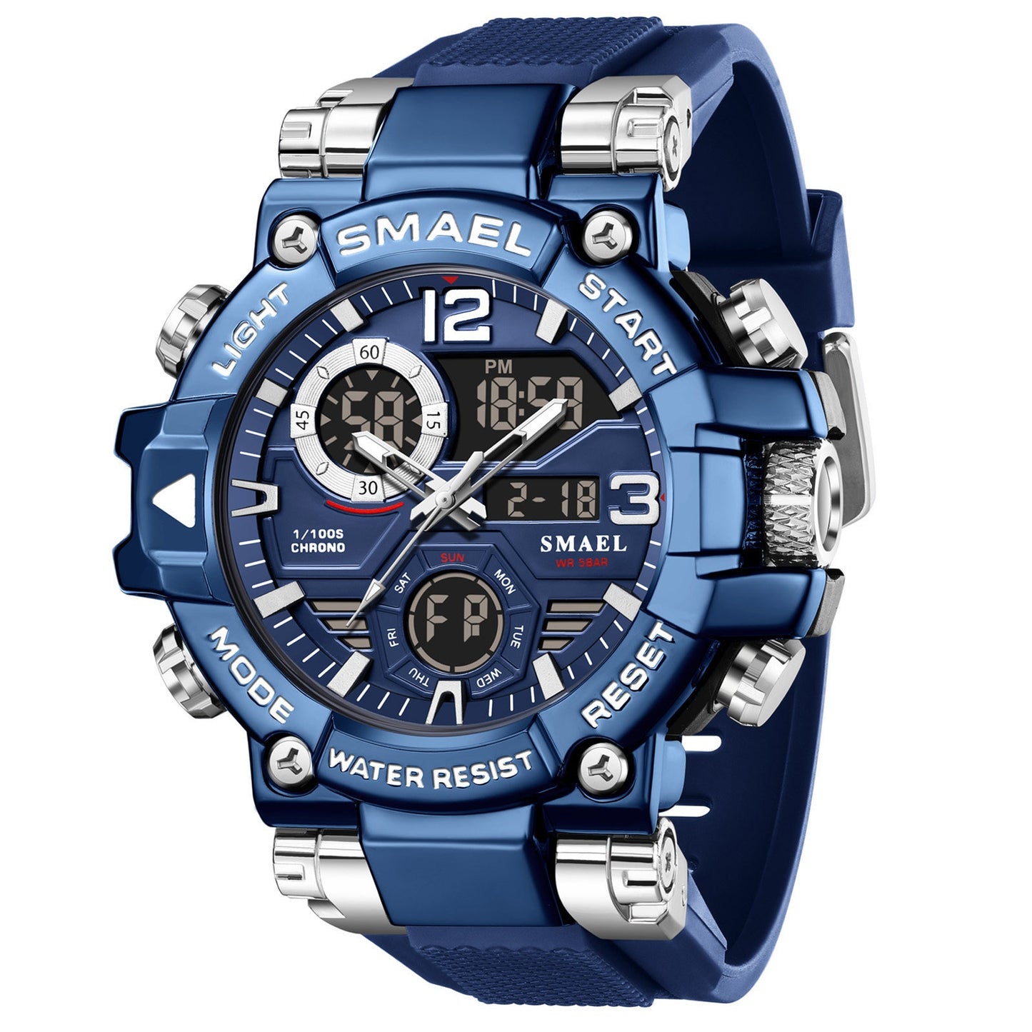 Mens Alloy Multicolor Multi-Function Dual-Display Sports Watch