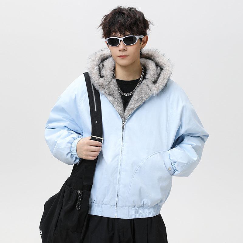 Mens Retro Fleece Lined Collar Cotton Padded Jacket
