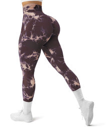 Women's Tie-dye Printed High Waist Seamless Peach Yoga Tight Trousers