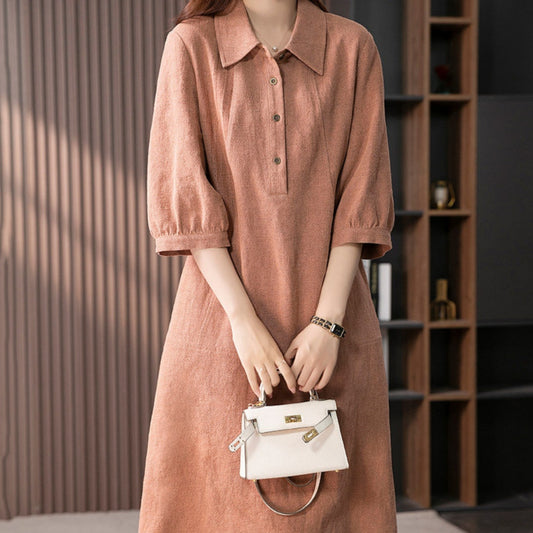 Women's Elegant French-style Linen Shirt Dress
