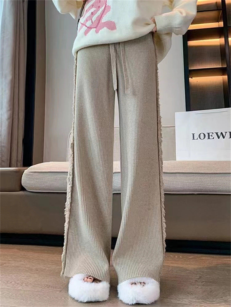 Women's Side Tassel Knitted Wide-leg Pants