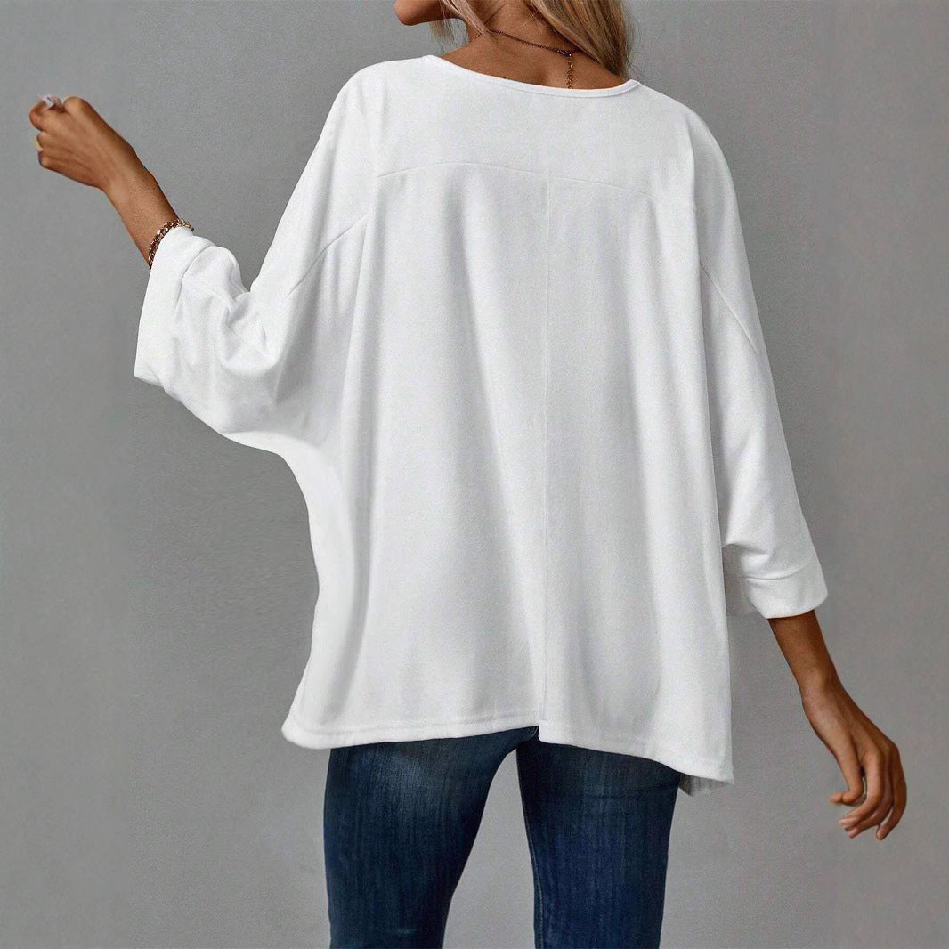 Dame ensfarvet pullover T-shirt med rund hals
