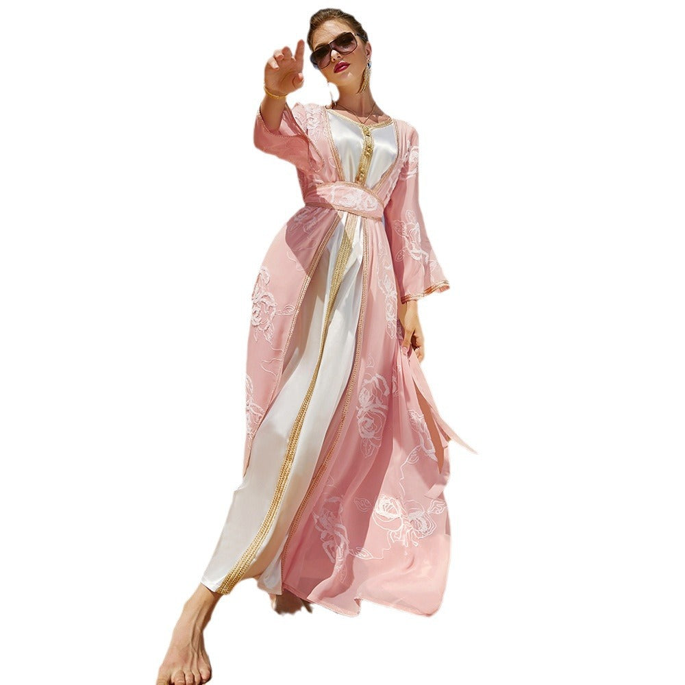Womens Fashion Embroidered Robe Dress Set