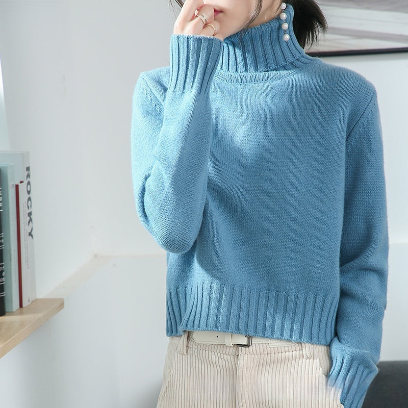 Women's High-neck Loose Slim-fit Lapel Wool Sweater Base Layer
