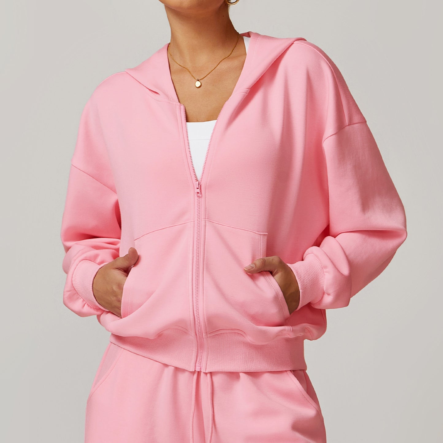 Solid Color Casual Fashion All-matching Exercise Hooded Coat