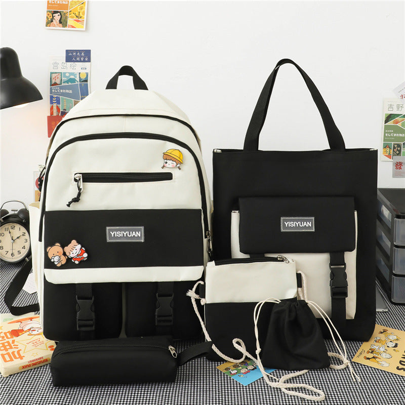 High Capacity Nylon Backpack For Middle School Students, Five Piece Set