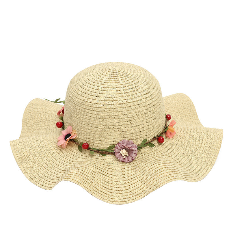Women's Fashionable Simple Wave Sunshade Garland Big Brim Hat