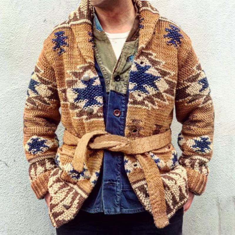 Heavy Industry Brocade Autumn And Winter Thickening Cardigan Lace-up Sweater Coat