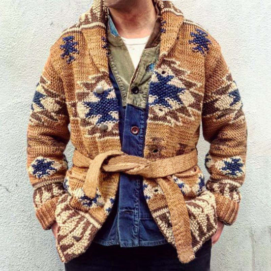 Heavy Industry Brocade Autumn And Winter Thickening Cardigan Lace-up Sweater Coat