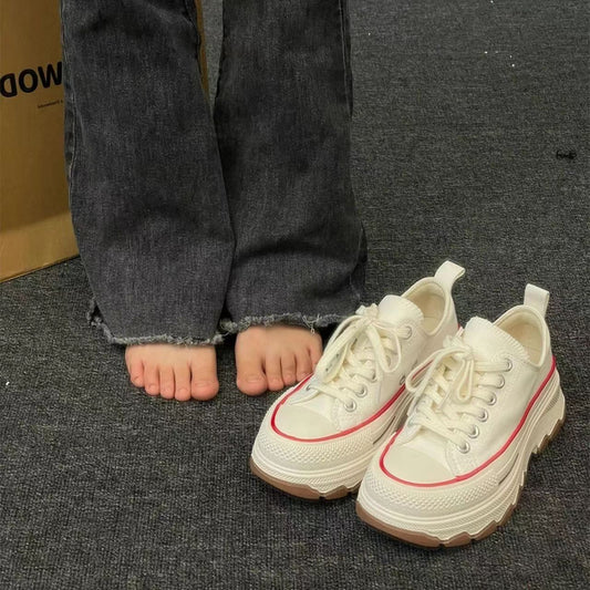 Sko med tyk sål, åndbare, afslappede sneakers i lærred