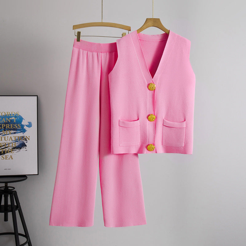 Women's Casual Knitted Vest And Pants Set