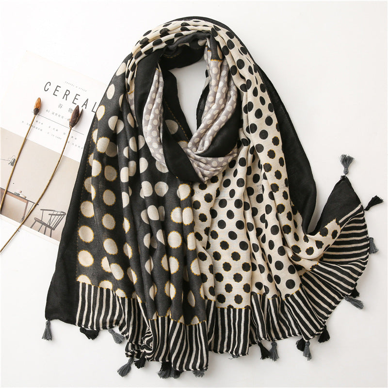 Arranged Cotton And Linen Stitching Long Scarf