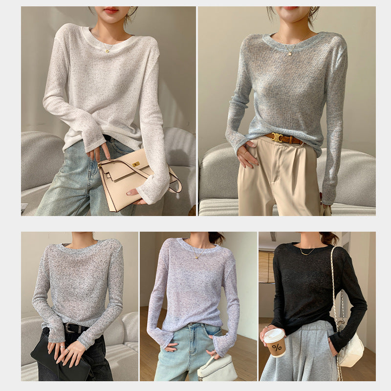Soft Glutinous Sweater Hollow Sweater Round Neck Loose Top
