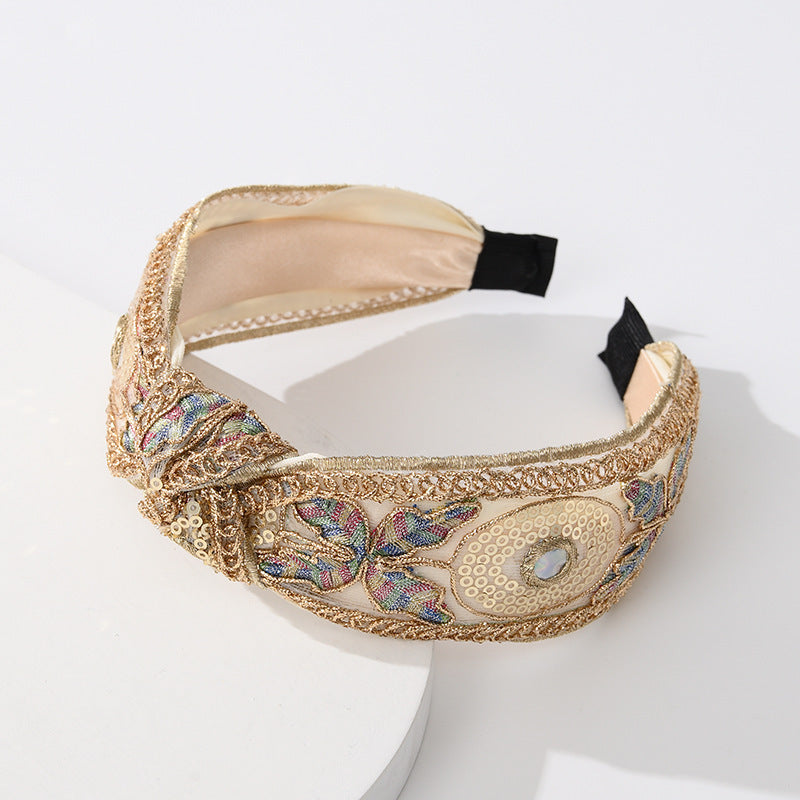 Vintage Butterfly Sequins Hair Band Wide Edge Wild Flowers