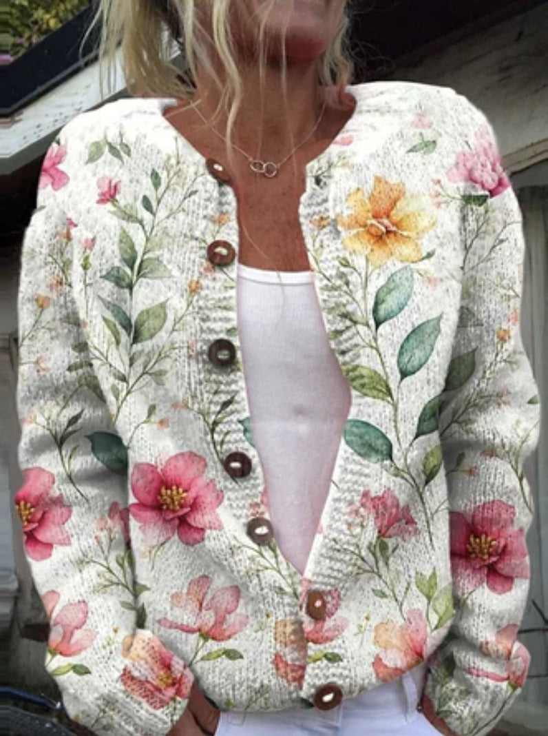 3D Digital Print Cardigan Strikket Frakke Damebeklædning