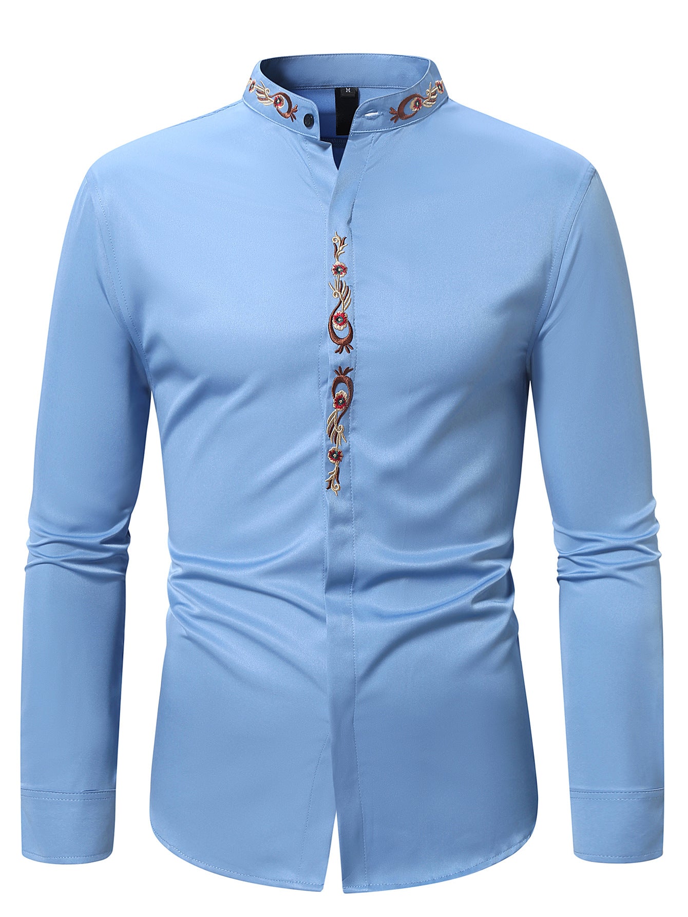 Mens Fashion Embroidered Casual Long-Sleeve Shirt