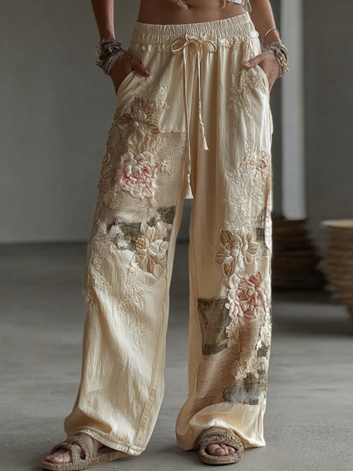 Womens Retro Casual Versatile Wide-leg Pants