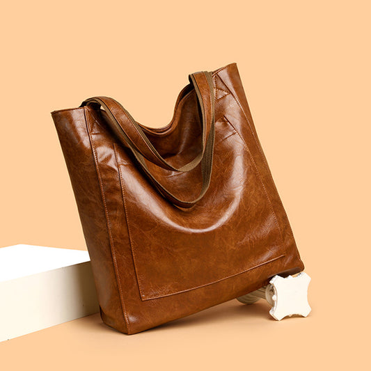 Retro Oil Wax Skin Simple All-match Commute Women's Shoulder Bag