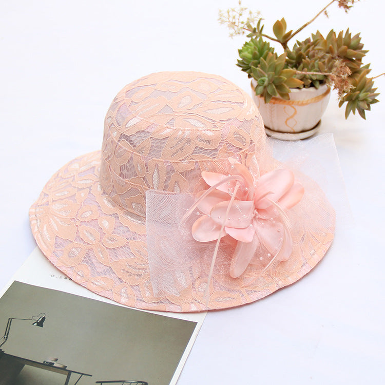 Women's New Lace Mesh Flower Big Brim Sun Hat