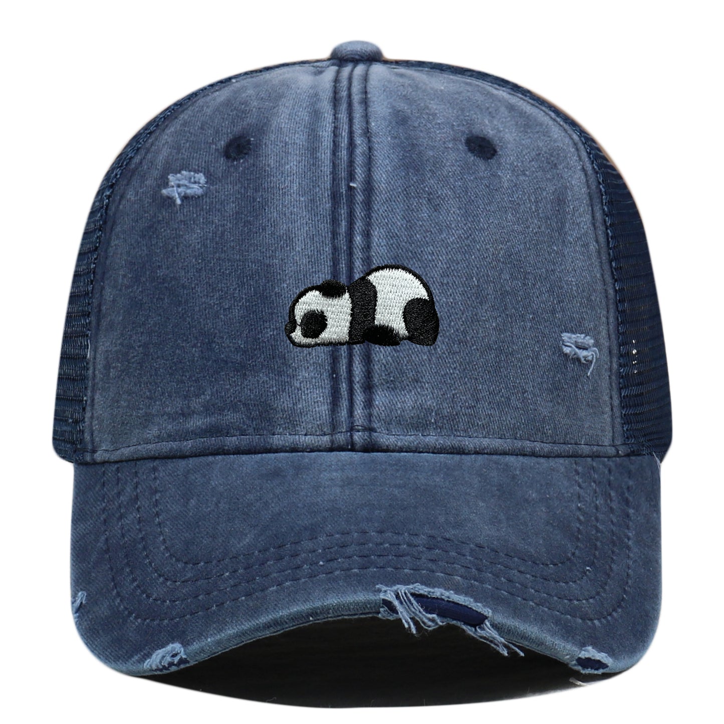 Water Washed Hole Panda Embroidered Baseball Cap