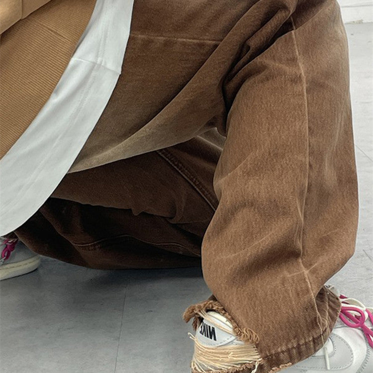 Women's Autumn And Winter Retro Brown Loose Casual Jeans
