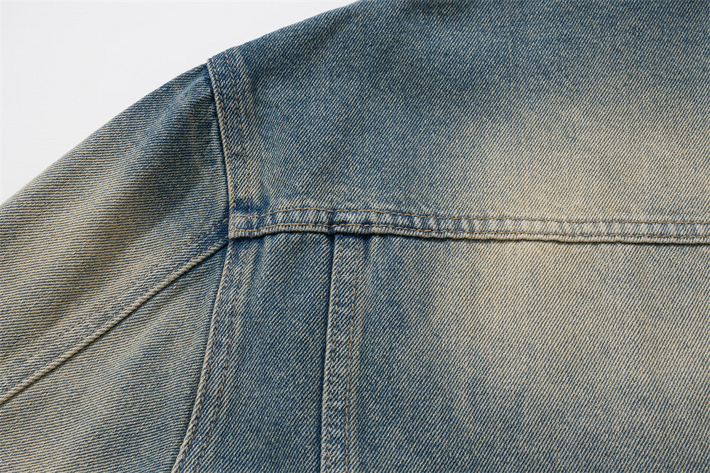 Men's American Street Water Washed Hole Distressed Deconstruction Stitching Autumn Coat