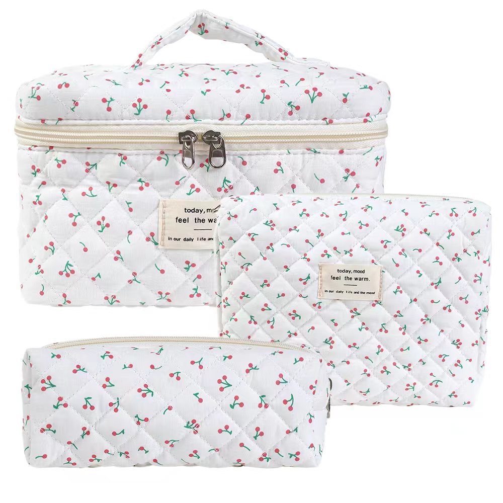Small Floral Storage Portable Cosmetic Bag Large Capacity