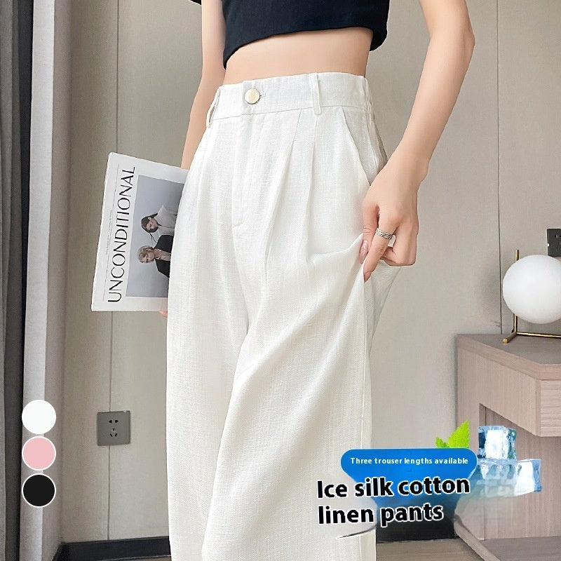 Linen Wide-leg Pants Ice Silk High Waist Straight Casual Pants