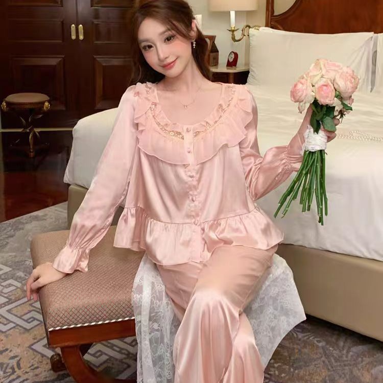 Sweet Princess-style Pajama Set Perfect For Spring And Falland Wearable Outside