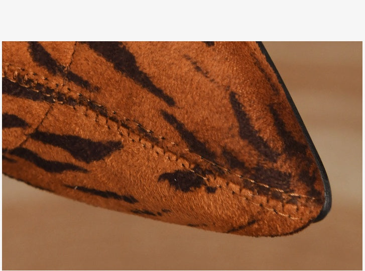 Pointed Leopard Print Large Size Wrapped Legs And Thin Stretch Boots