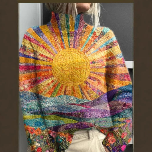 Trykt efterårs- og vinterny rullekrave langærmet sweater, dametøj