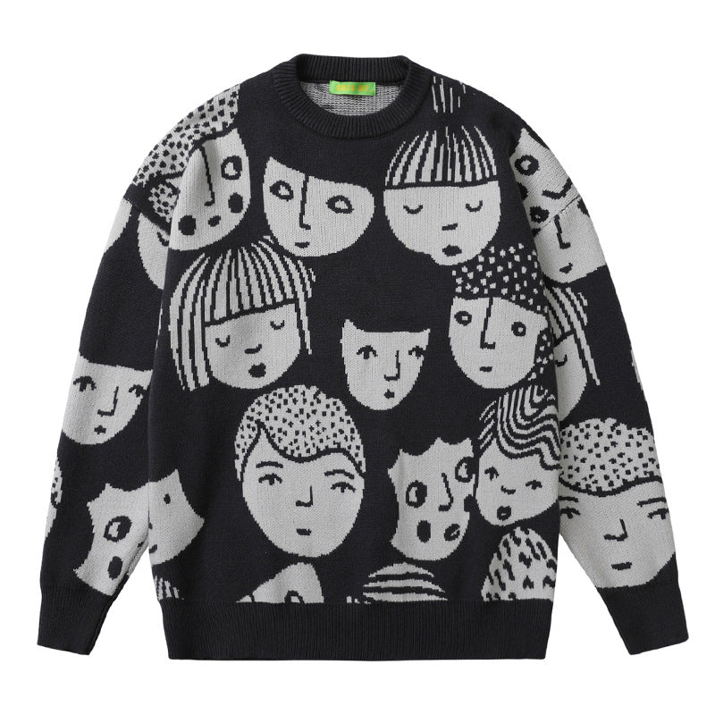 Portræt Jacquard Sweater Herre Retro Pulloverjakke