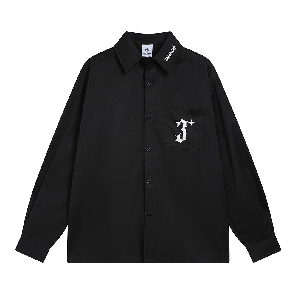 Personality Simple Pocket Letters Printing Lapel Cardigan Shirt